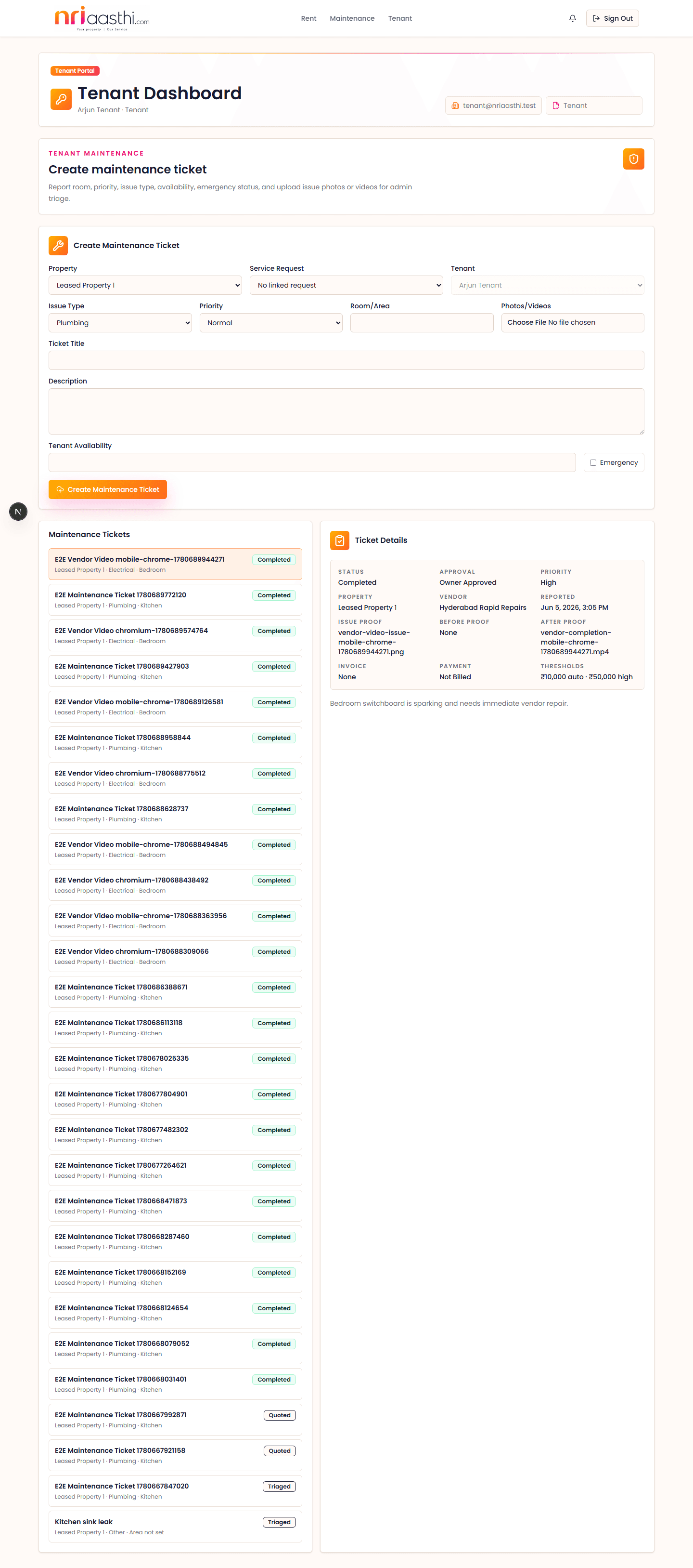 Tenant dashboard screenshot